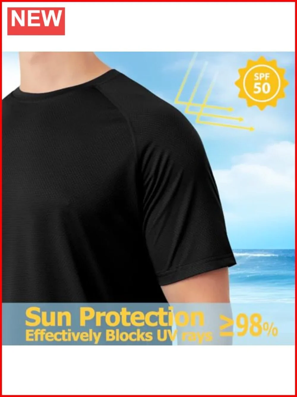 Men's UPF 50+ Quick Dry Rash Guard UV Sun Protection Short Sleeve Shirt